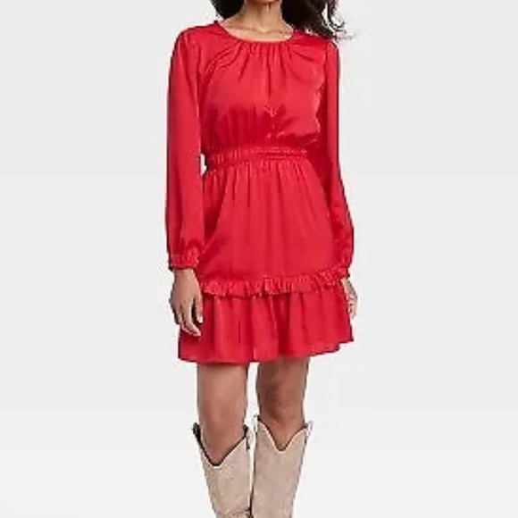 21) Women's Long Sleeve Satin Dress - Knox Rose Red MEDIUM New without tag - Picture 1 of 6